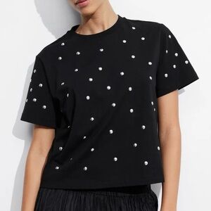 NWT & Other Stories Black Studded Organic Cotton Tee Sz S